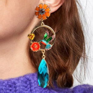 Hummingbird gold crystal Statement earrings